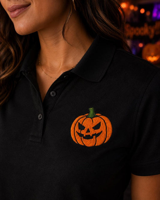 Embroidered Halloween Pumpkin Polo Shirt