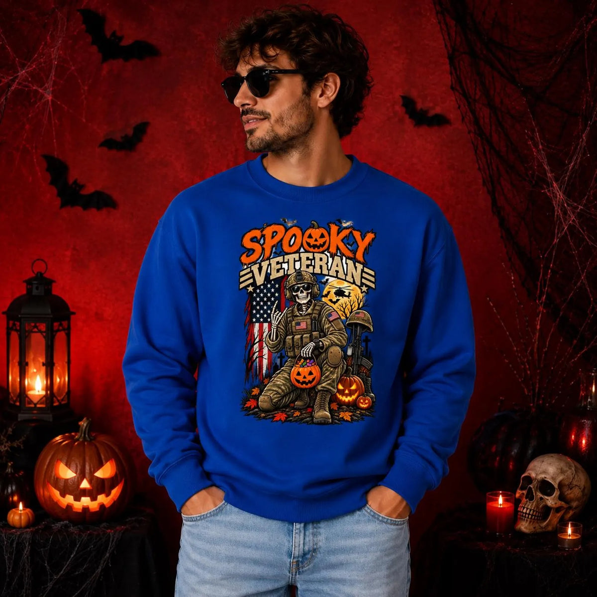 Spooky Veteran Halloween Skeleton Crewneck