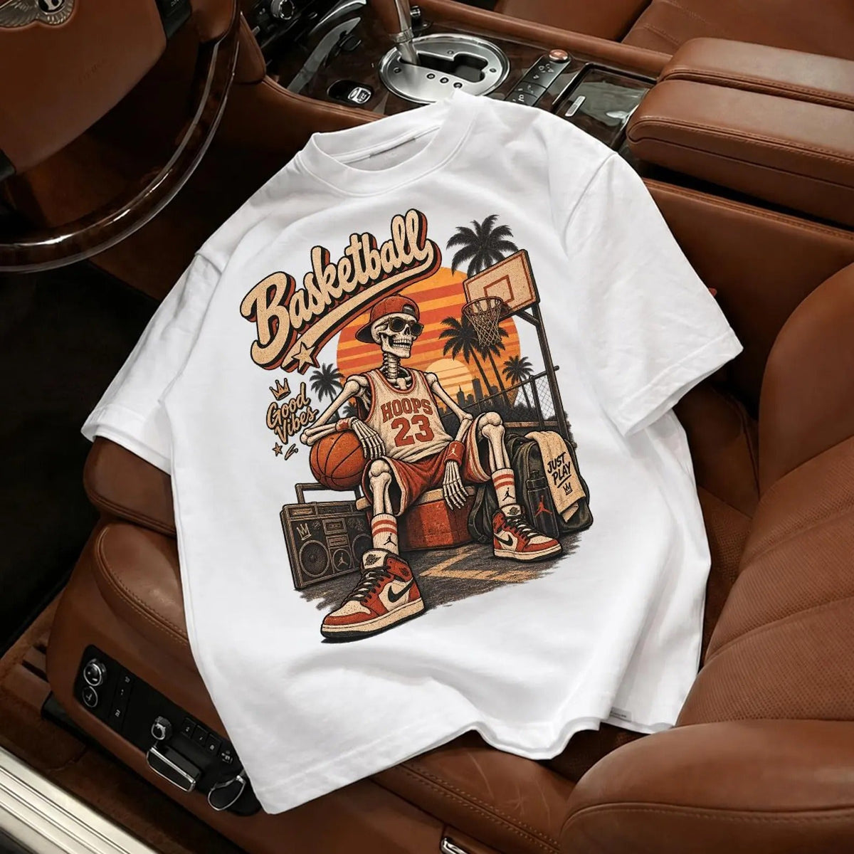 70s Vintage Basketball Skeleton Halloween Shirt