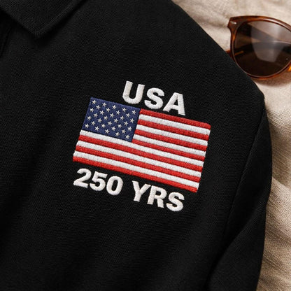 USA 250 Years Patriotic Embroidered Polo Shirt