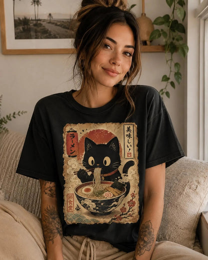 Ramen Black Cat Japanese Food Comfort Colors Shirt