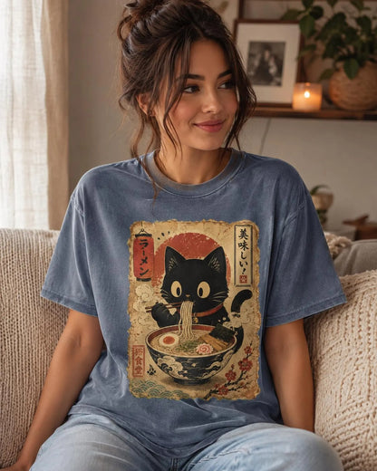 Ramen Black Cat Japanese Food Comfort Colors Shirt