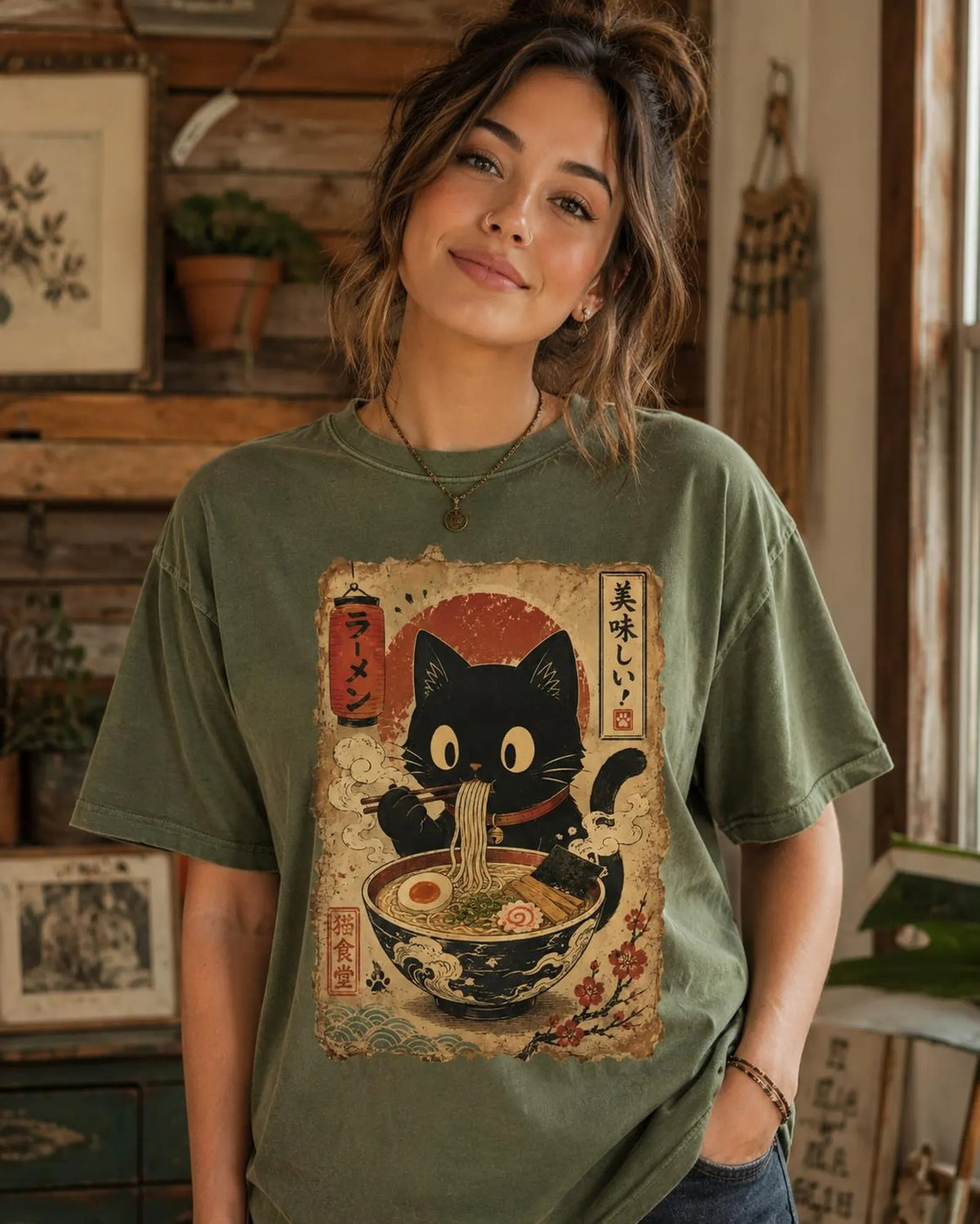 Ramen Black Cat Japanese Food Comfort Colors Shirt