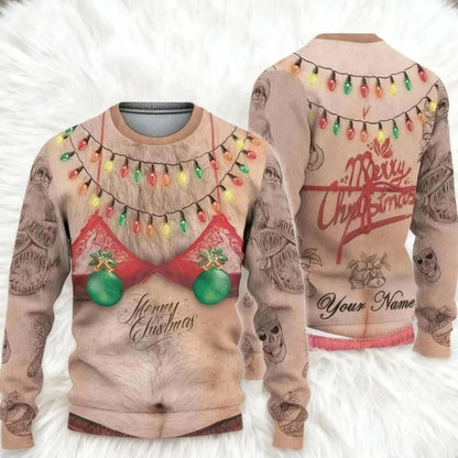 Funny Hairy Chest Tattoo Christmas Sweater
