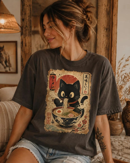 Ramen Black Cat Japanese Food Comfort Colors Shirt