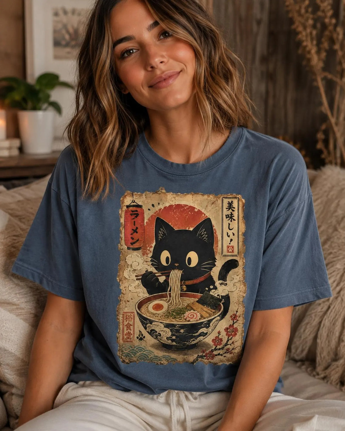 Ramen Black Cat Japanese Food Comfort Colors Shirt