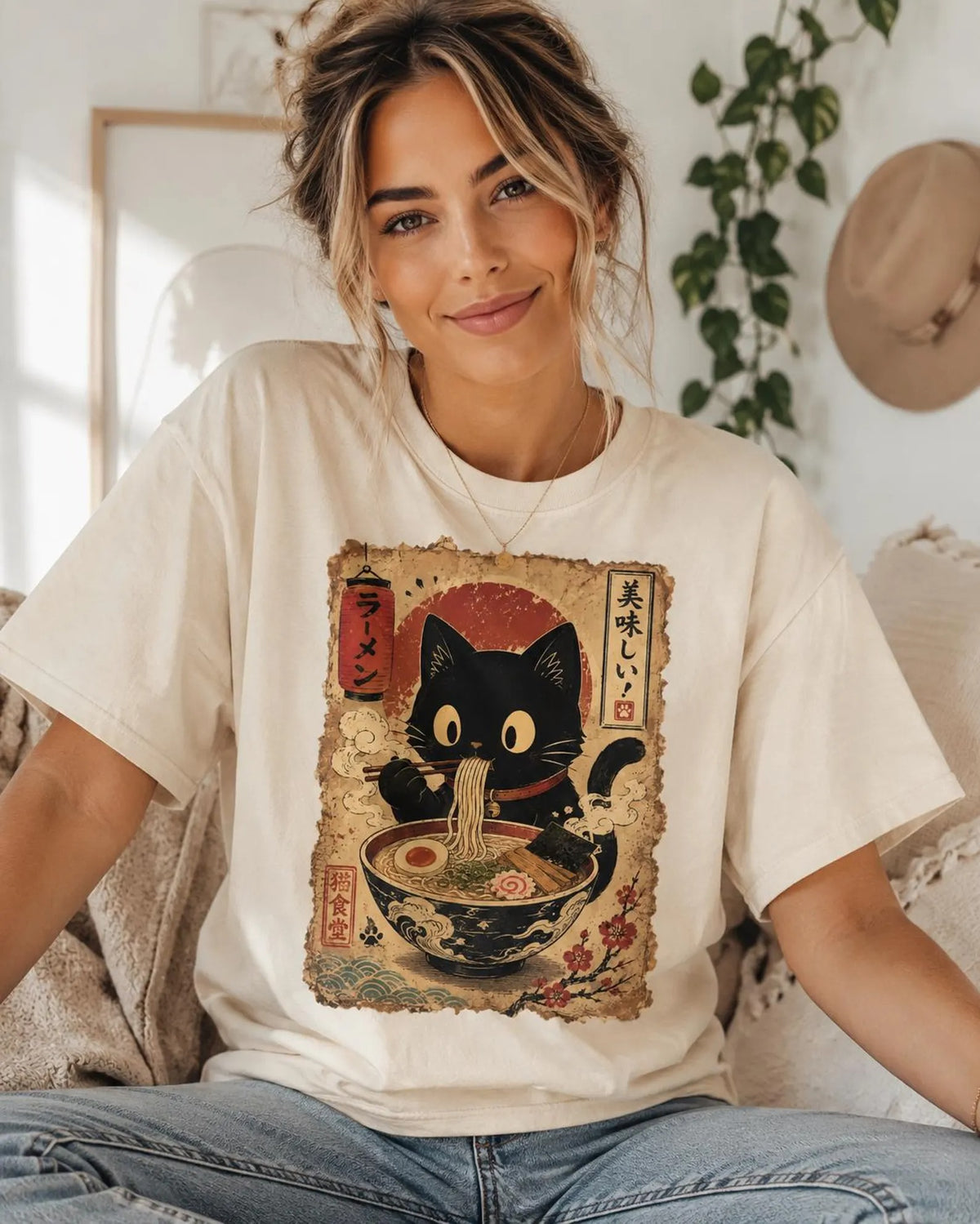 Ramen Black Cat Japanese Food Comfort Colors Shirt