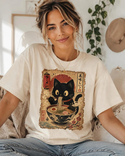 Ramen Black Cat Japanese Food Comfort Colors Shirt
