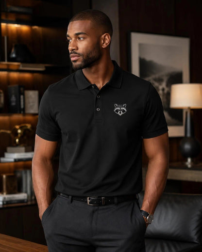 Raccoon Embroidered Wildlife Golf Polo Shirt
