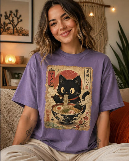 Ramen Black Cat Japanese Food Comfort Colors Shirt