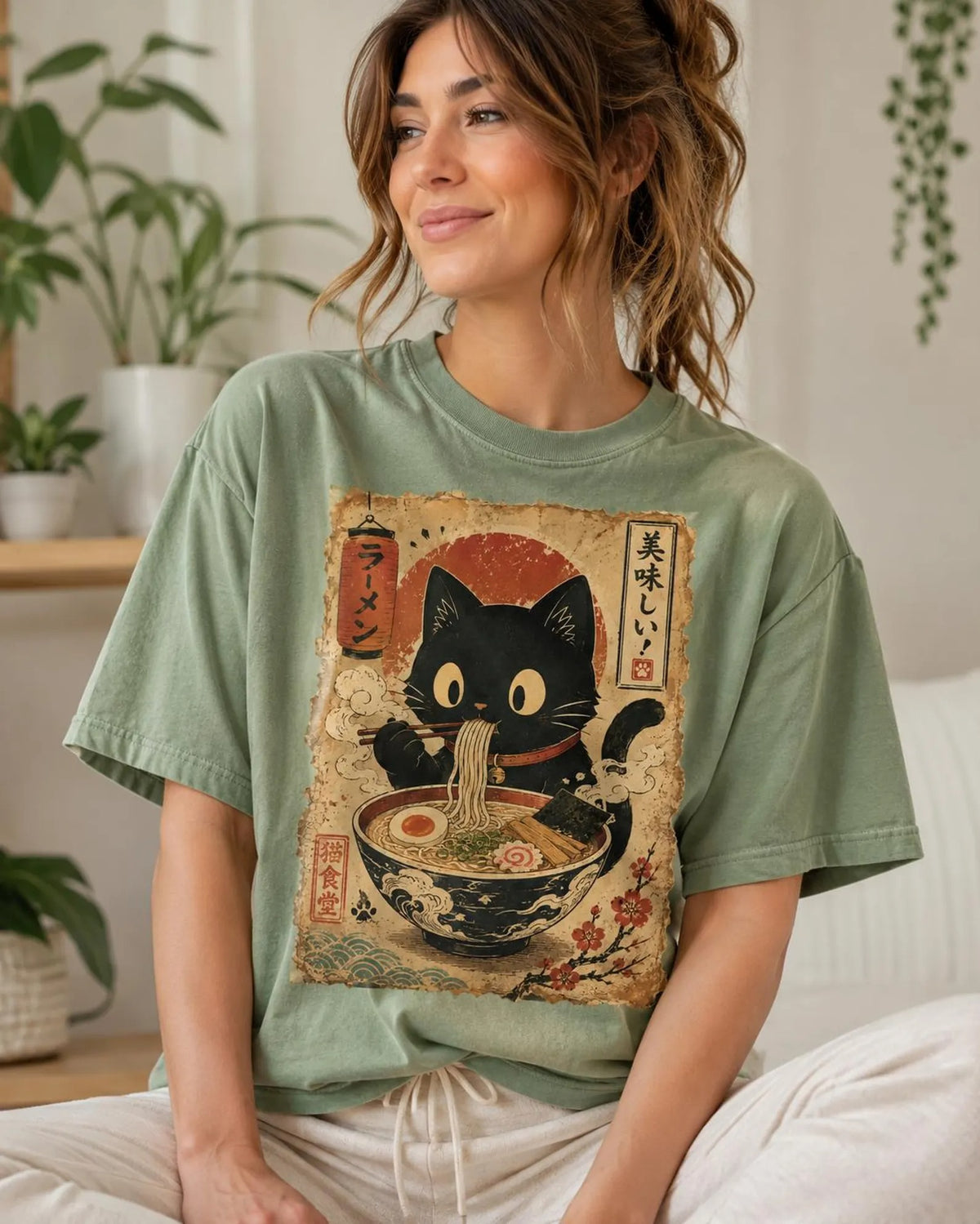 Ramen Black Cat Japanese Food Comfort Colors Shirt