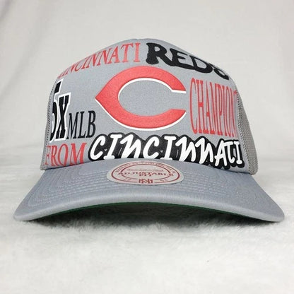 Cincinnati Red Puff Print Logo Gray Trucker Hat Cap