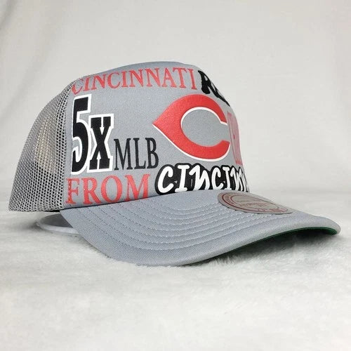 Cincinnati Red Puff Print Logo Gray Trucker Hat Cap