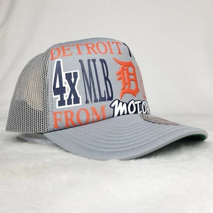 Detroit Tiger Puff Print Logo Gray Trucker Cap Hat