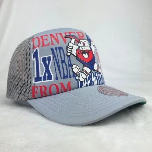 Denver Nugget Puff Print Logo Silver Trucker Hat Cap