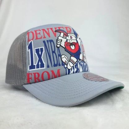 Denver Nugget Puff Print Logo Silver Trucker Hat Cap