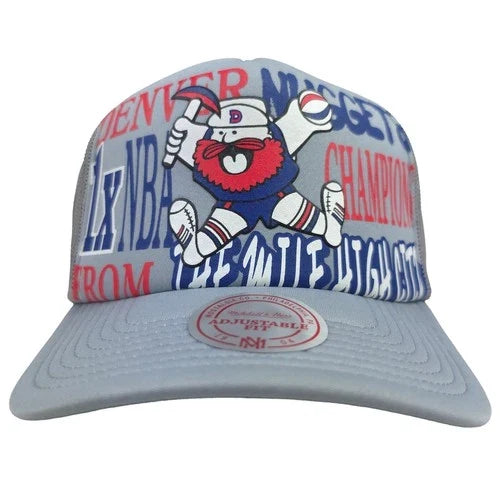 Denver Nugget Puff Print Logo Silver Trucker Hat Cap
