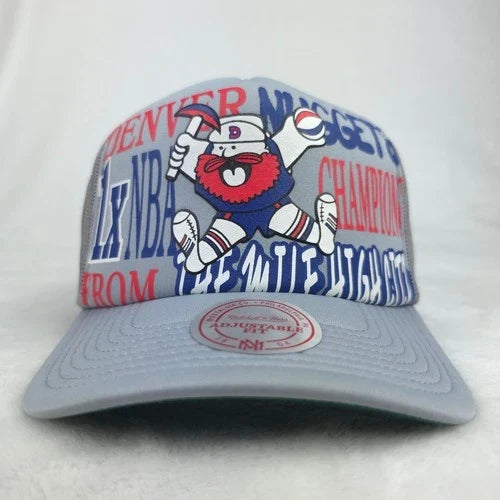 Denver Nugget Puff Print Logo Silver Trucker Hat Cap
