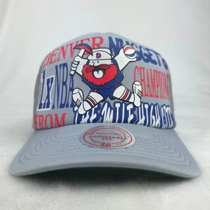 Denver Nugget Puff Print Logo Silver Trucker Hat Cap