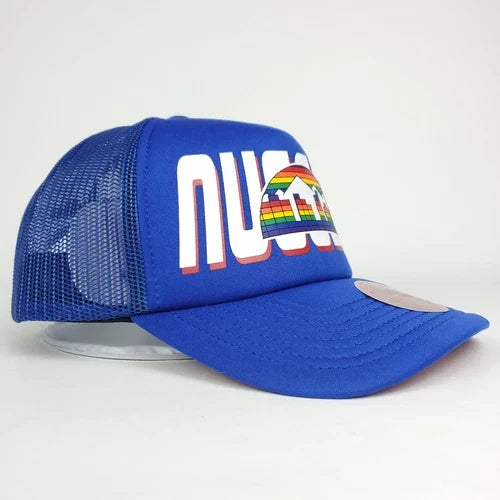 Denver Nugget Print Logo Blue Trucker Hat Cap