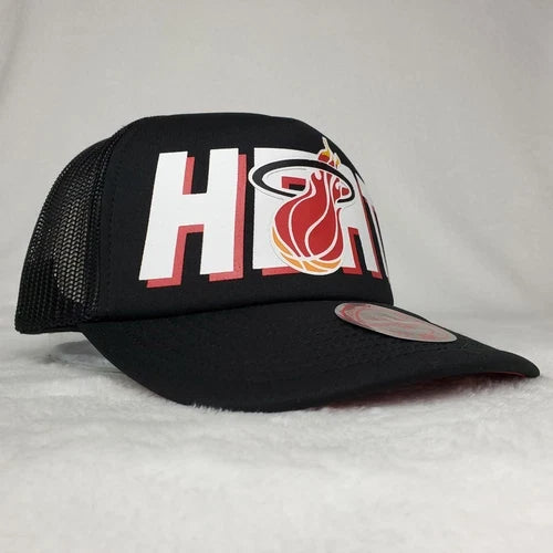 Miami Heat Screen Print Logo Black Trucker Hat Cap