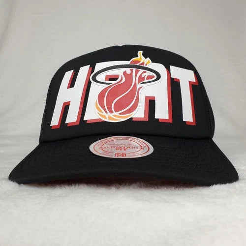 Miami Heat Screen Print Logo Black Trucker Hat Cap