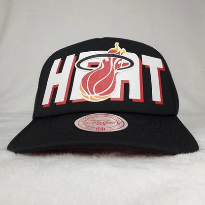 Miami Heat Screen Print Logo Black Trucker Hat Cap
