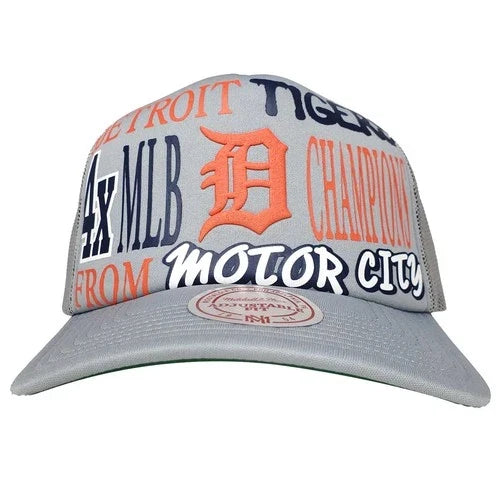 Detroit Tiger Puff Print Logo Gray Trucker Cap Hat