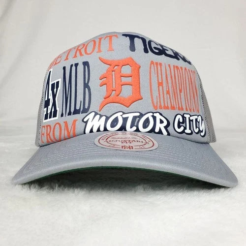 Detroit Tiger Puff Print Logo Gray Trucker Cap Hat