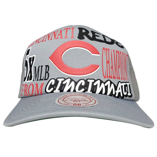 Cincinnati Red Puff Print Logo Gray Trucker Hat Cap