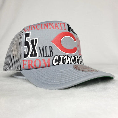 Cincinnati Red Puff Print Logo Gray Trucker Hat Cap