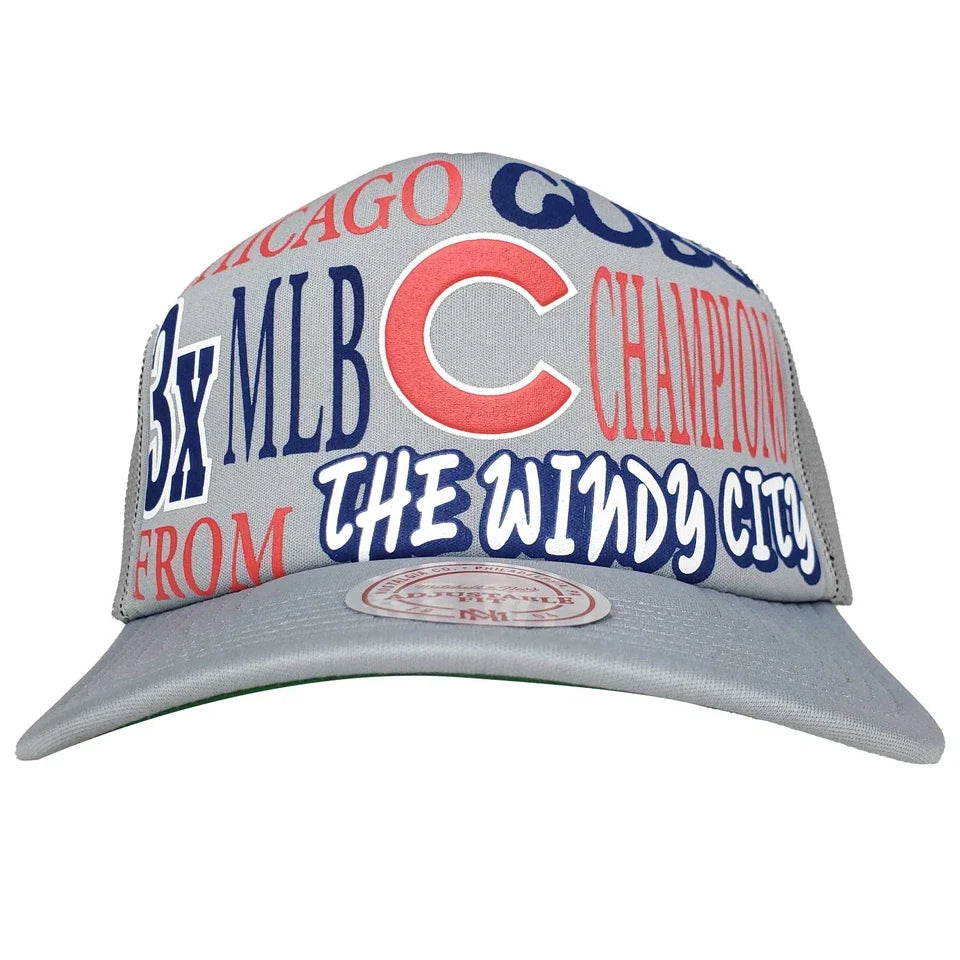 Chicago Cub Puff Print Logo Gray Trucker Cap Hat