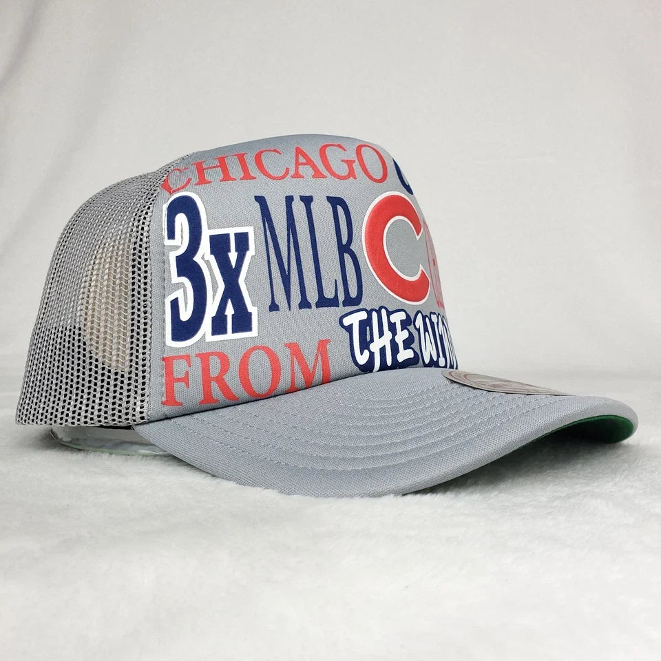 Chicago Cub Puff Print Logo Gray Trucker Cap Hat