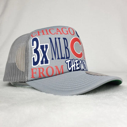 Chicago Cub Puff Print Logo Gray Trucker Cap Hat