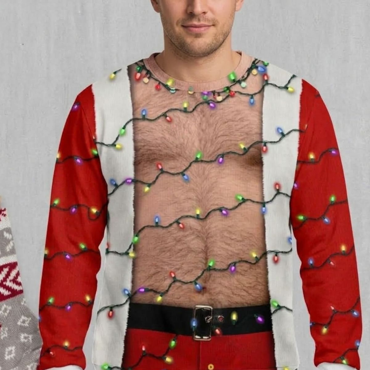 Funny Bare Chest Santa Ugly Christmas Sweater