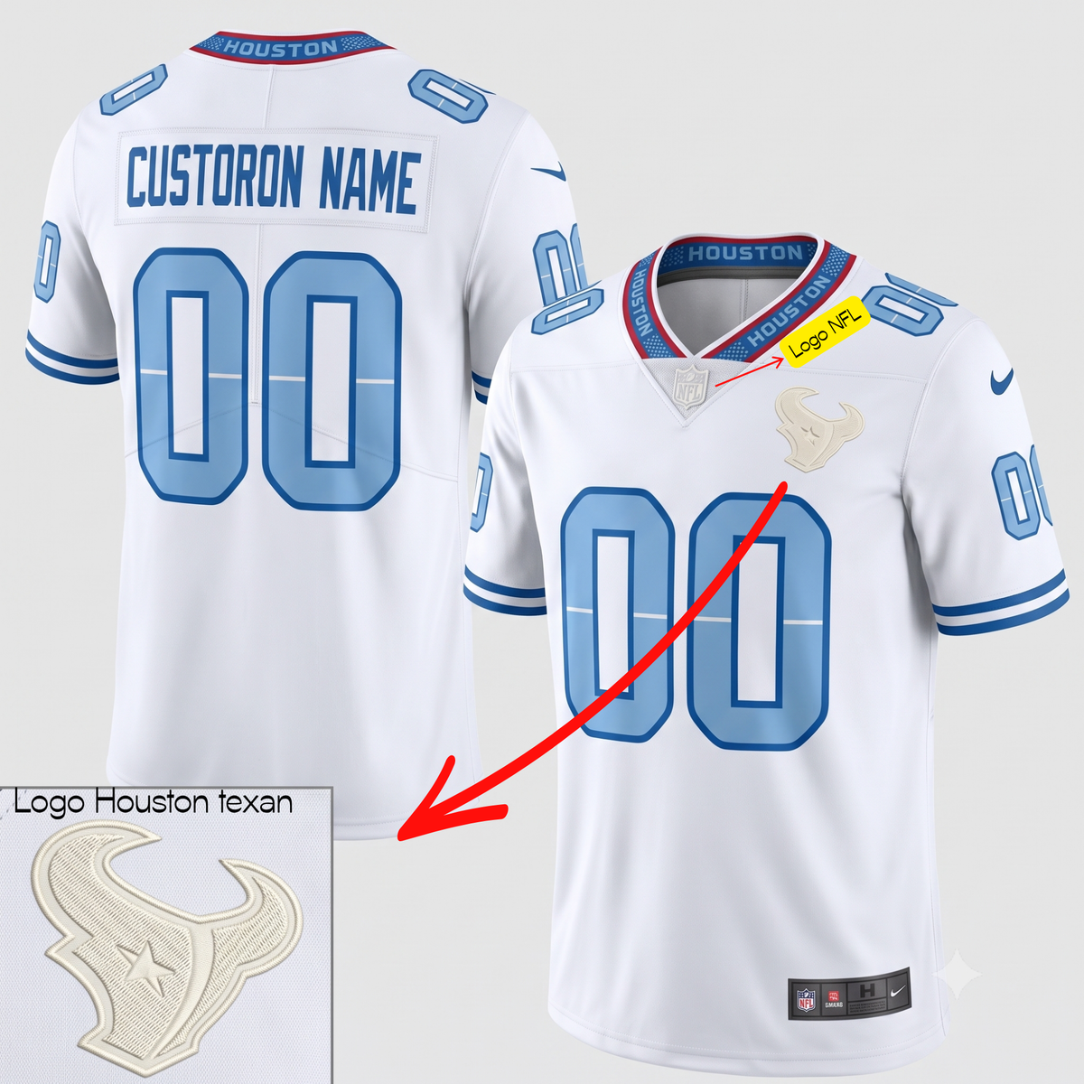 Houston Texans Football Inspired Jersey + Full Logo