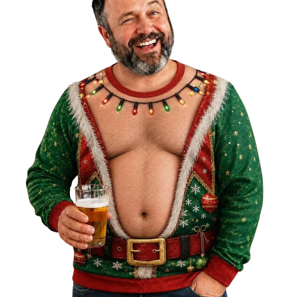 Funny 3D Hairy Chest Santa Christmas T-Shirt